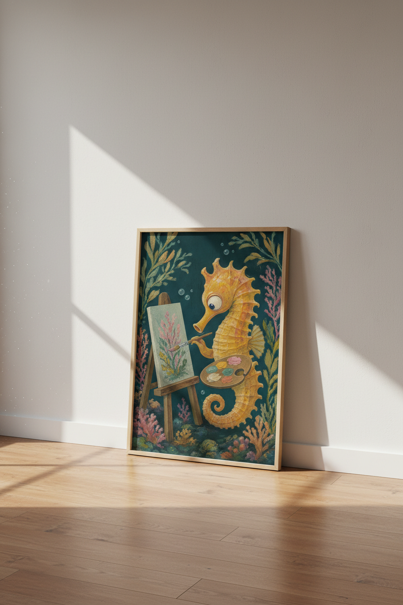 Seahorse Art Print | Whimsical Ocean Painting, Creative Nursery & Bathroom Decor