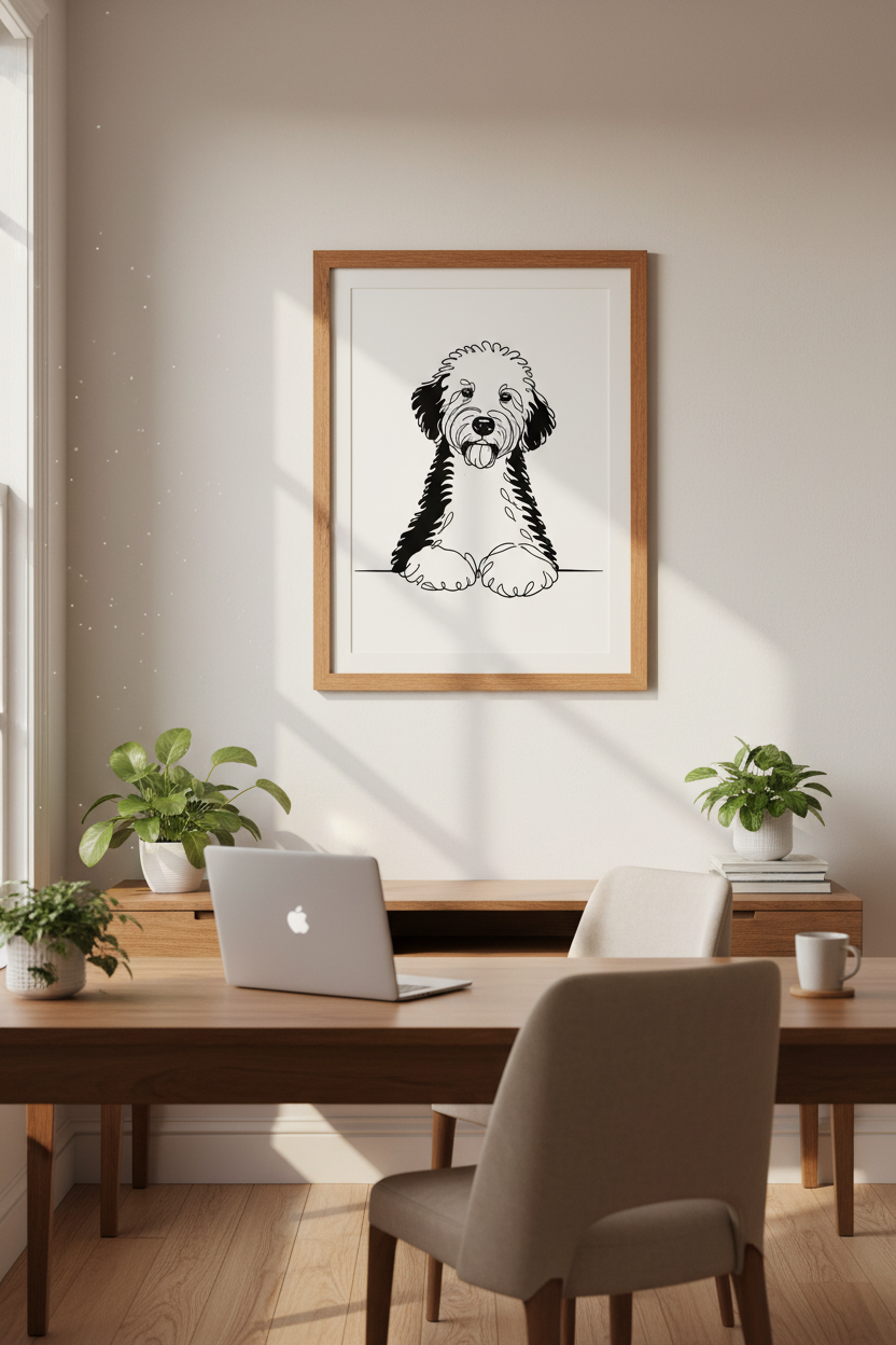 Minimalist Goldendoodle Wall Art Print | Pet Lover Decor | Modern Farmhouse Dog Poster | Line Art Puppy Drawing Gifts