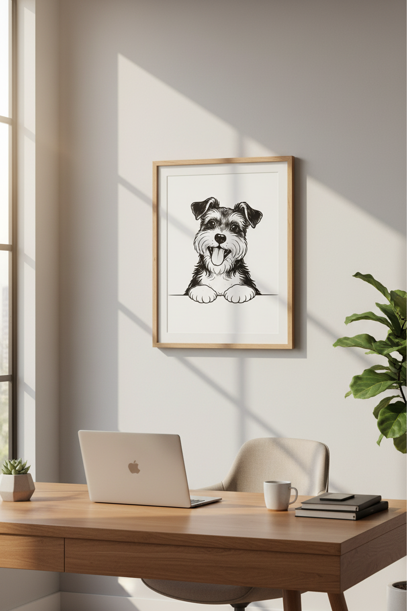 Cute Schnauzer Wall Art Print | Dog Lover Decor | Minimalist Pet Portrait Poster | Playful Puppy Digital Download