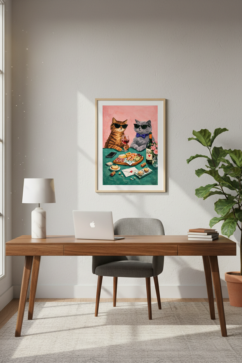 Eclectic Cat Art Print | Cool Cats Wall Art | Funny Animal Portrait | Kitchen Decor | Vibrant Unique Poster for Pet Lovers Gift