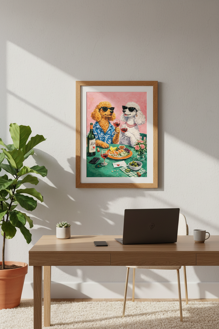 Eclectic Modern Poodle Dogs Wall Art Print | Dining Room Decor | Maximalist Chic Poster | Animal Lovers Gift | Digital Download