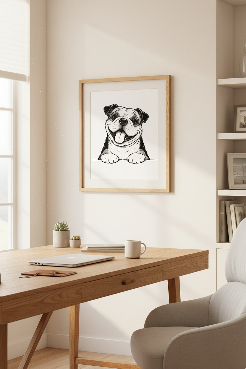 Minimalist Bulldog Wall Art Print | Pet Lover Gift | Modern Dog Decor | Nursery Aesthetic Poster | Black & White Animal Art