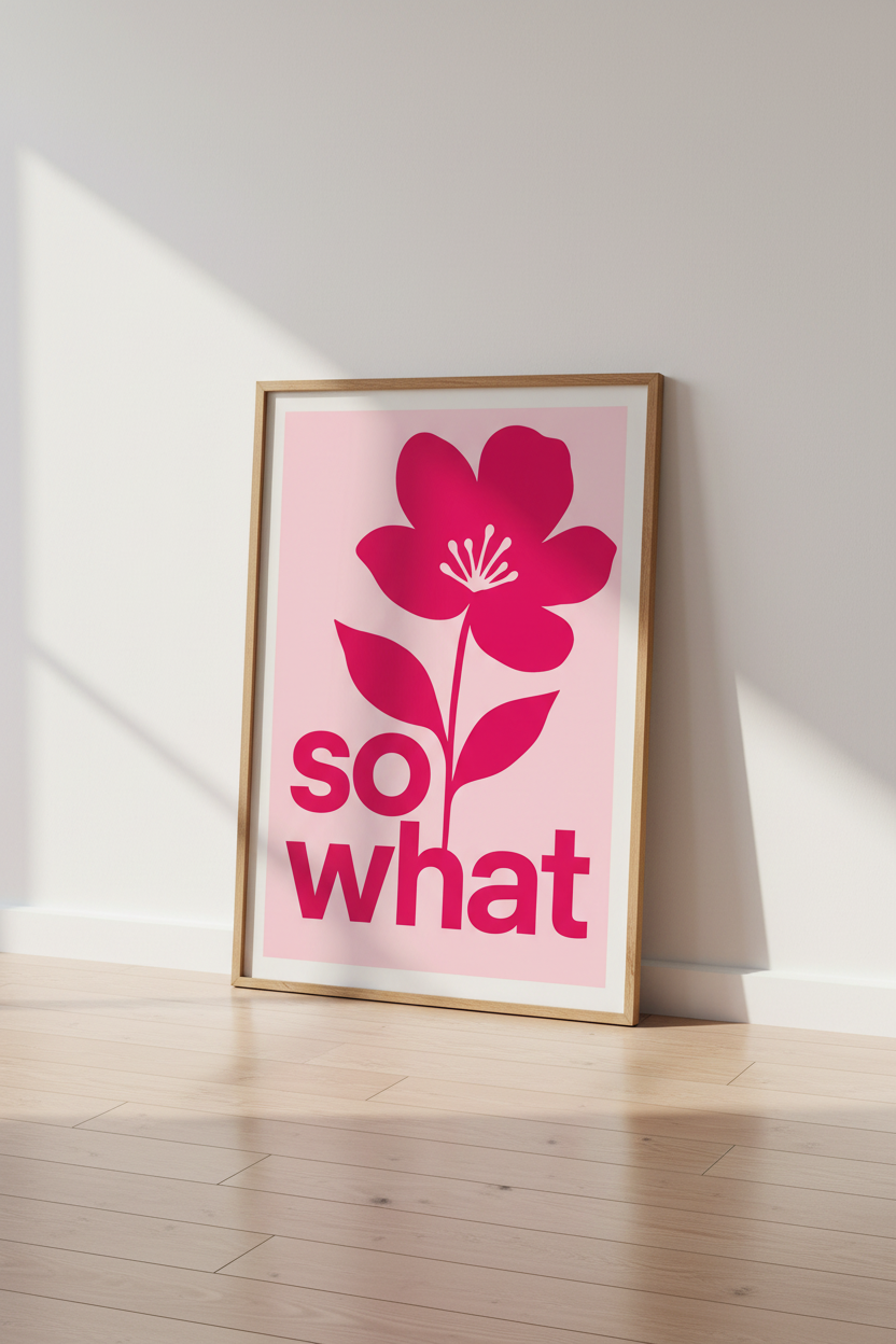 Preppy Pink Wall Art | Floral Typography Poster, Aesthetic Dorm Room Decor