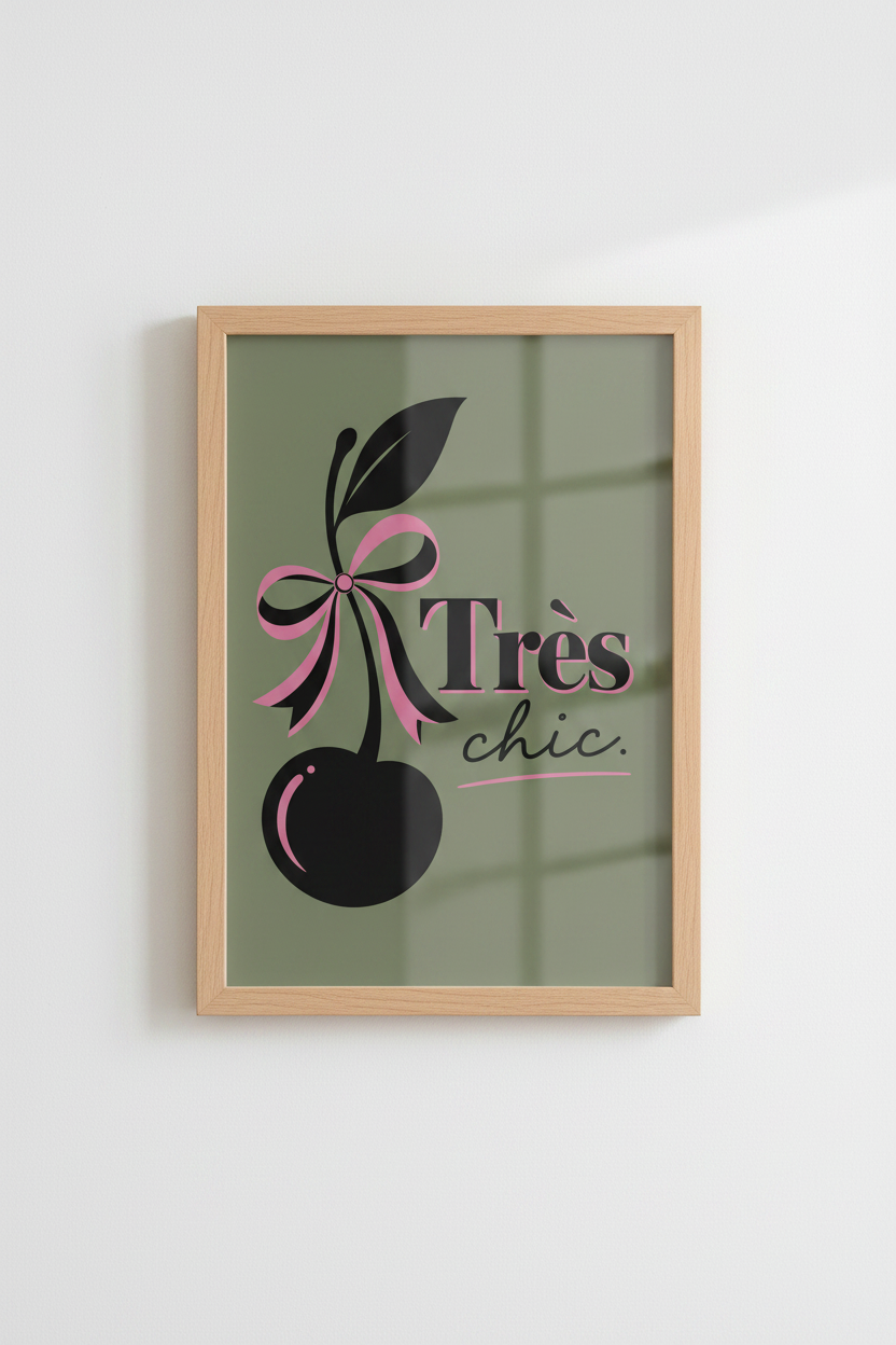 Tres Chic Cherry Wall Art Print | Parisian Bow Decor | Coquette Aesthetic Poster