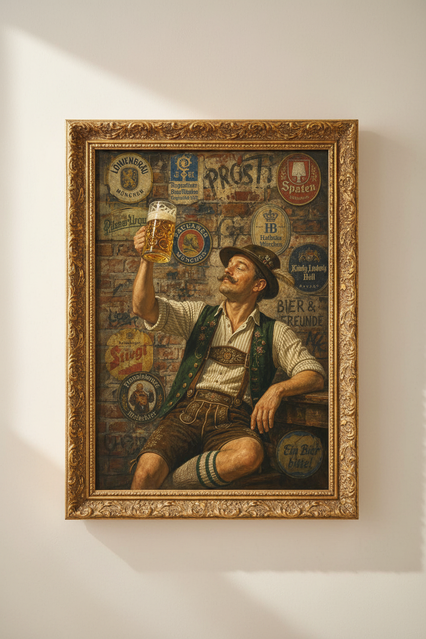 Beer Wall Art Print | Rustic Bavarian Style, Warm Tones Decor | Poster