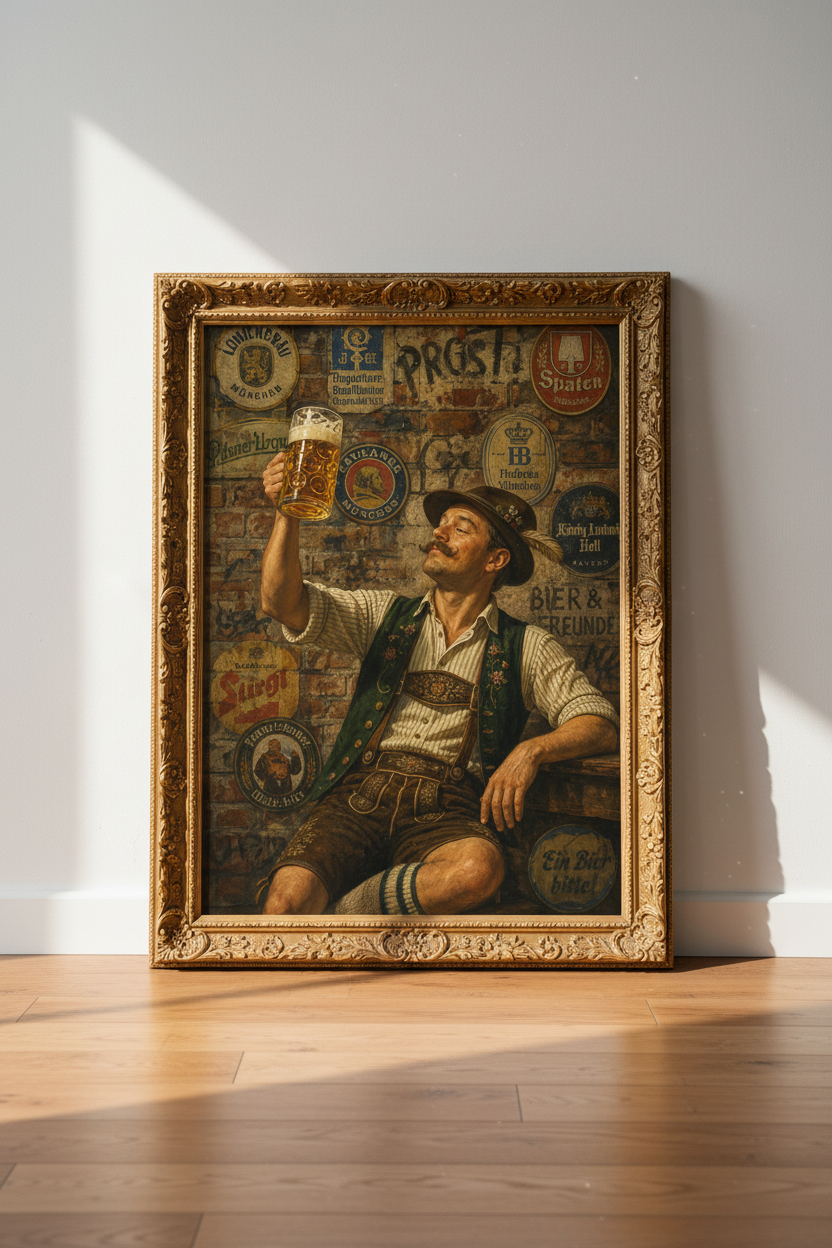 Beer Wall Art Print | Rustic Bavarian Style, Warm Tones Decor | Poster