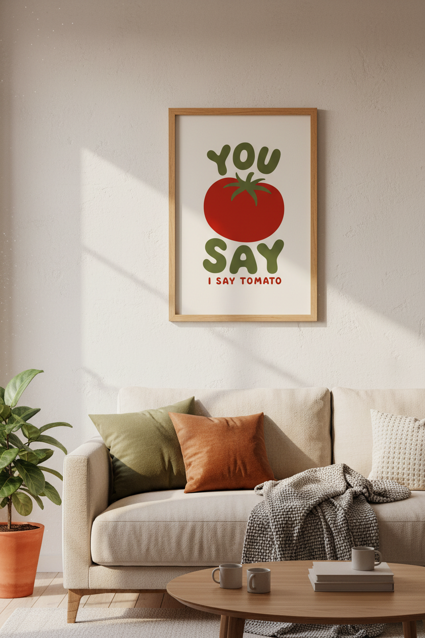 You Say Tomato Art Print | Retro Kitchen Decor | Chunky Red Vegetable Poster