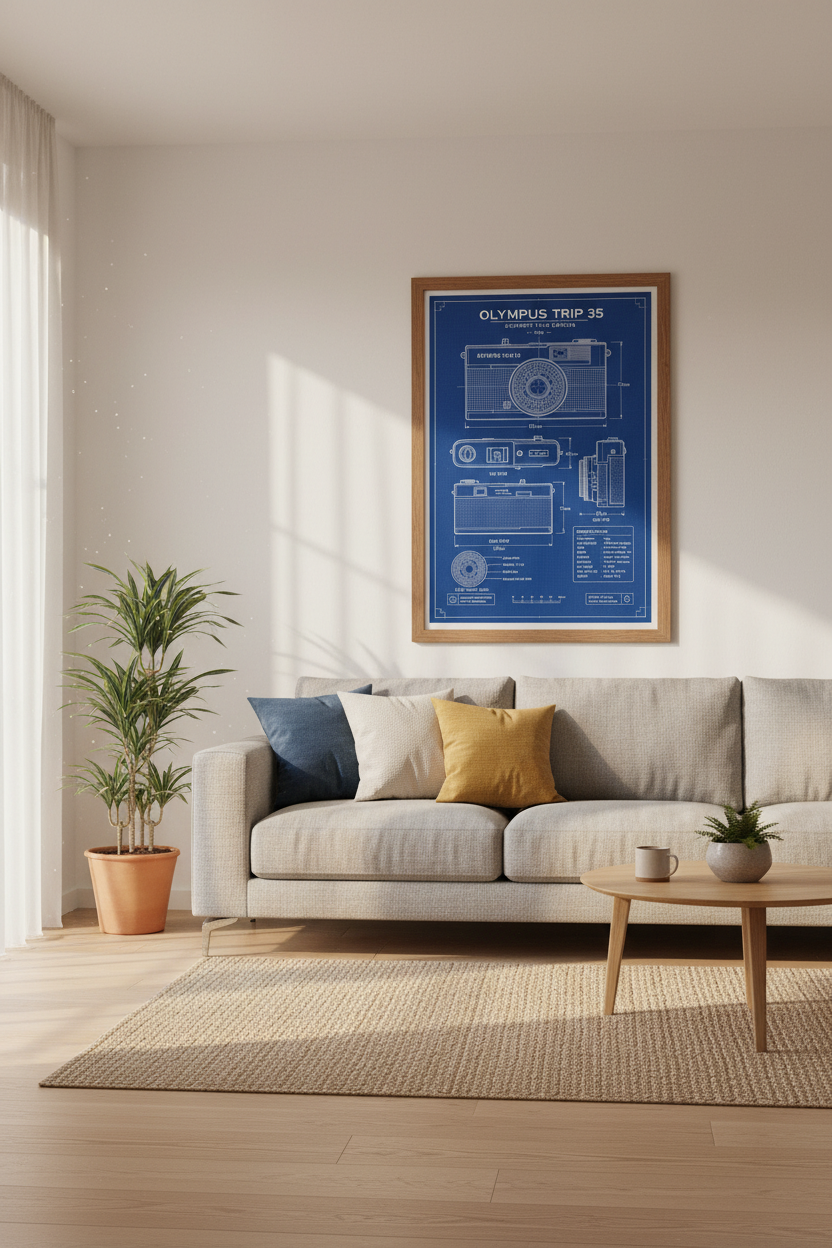 Olympus Trip 35 Blueprint Wall Art | Vintage Film Camera Poster | Photographer Gift