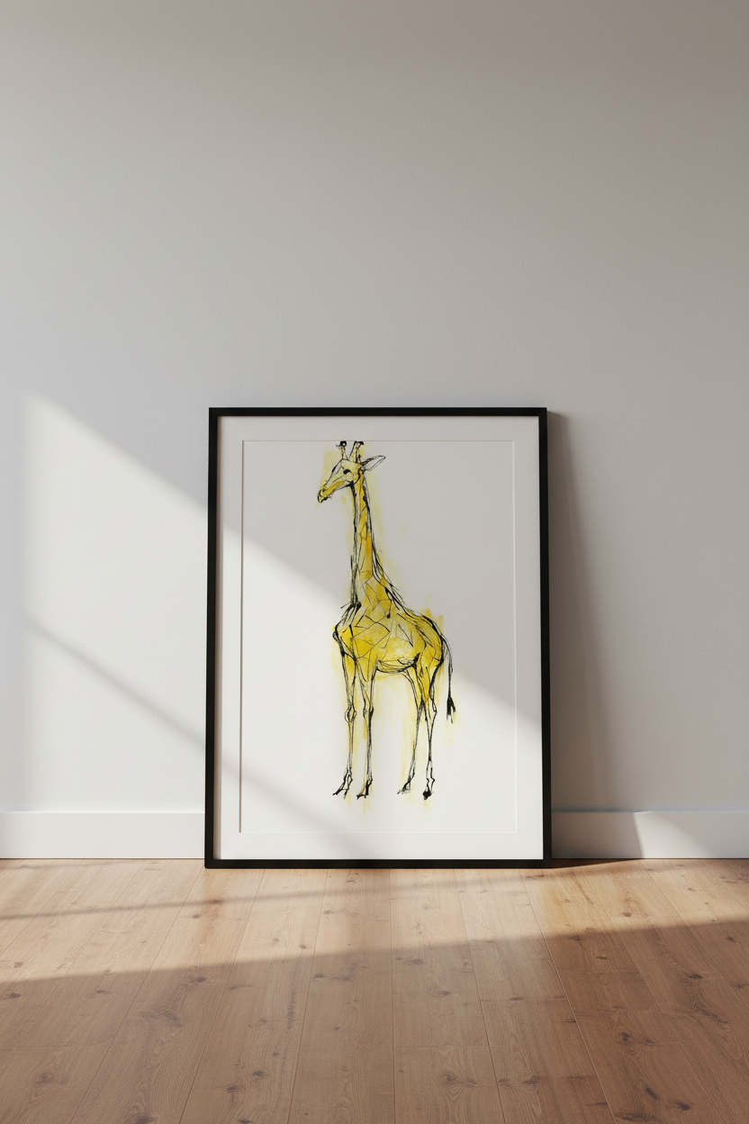 Abstract Giraffe Wall Art Print, Yellow Safari Animal Home Decor, Minimalist Wildlife Poster, Modern Nature Art Print