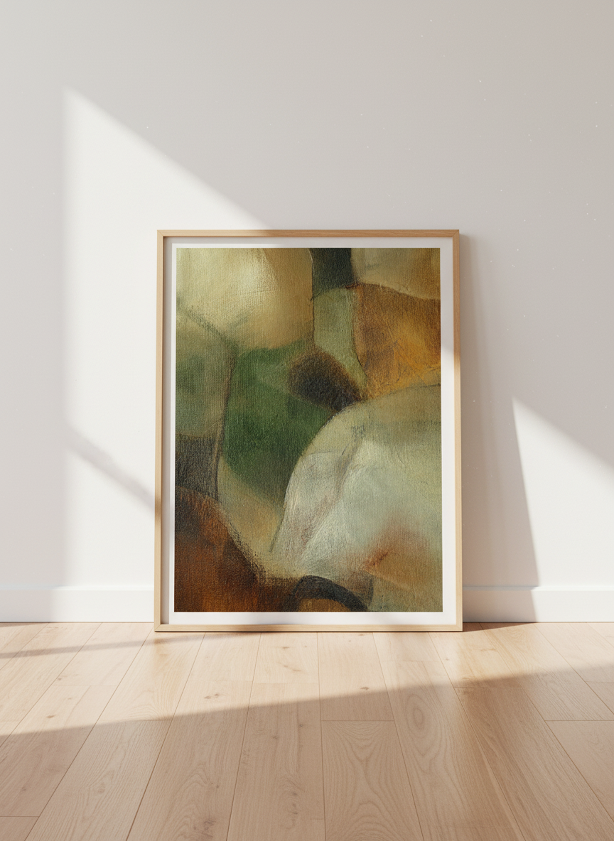 Abstract Earth Tones Framed Wall Art Print | Boho Living Room Decor | Organic Aesthetic Poster