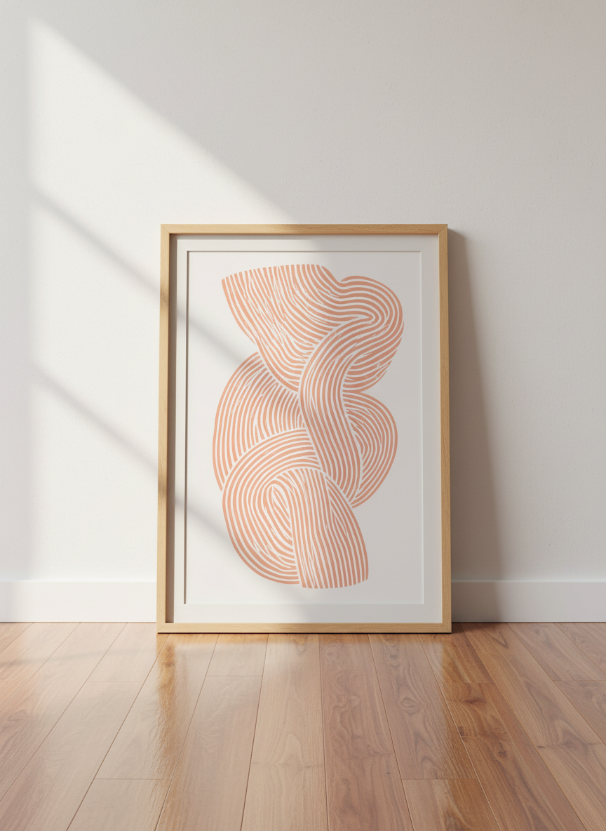 Abstract Swirl Wall Art Print | Modern Living Room Decor | Minimalist Aesthetic Poster | Peach White Wavy Line | Digital Download