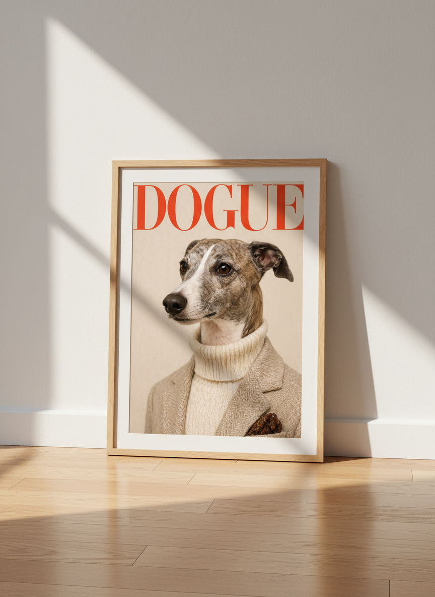 Humorous Dog Art Print | Framed Dogue Magazine Cover | Dog Lover Gift | Modern Living Room Decor | Eclectic Gallery Wall