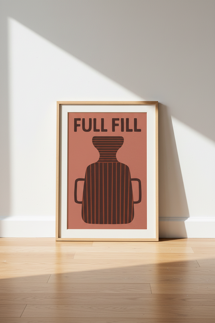 Minimalist Terracotta Full Fill Vase Framed Art Print | Boho Kitchen Decor | Mid-Century Modern Abstract Poster