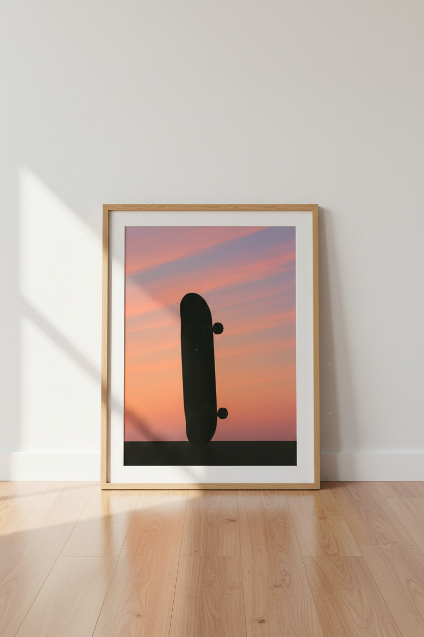 Minimalist Skateboard Wall Art Print | Teen Room Decor | Sunset Aesthetic Framed Poster | Ready To Hang Wall Art