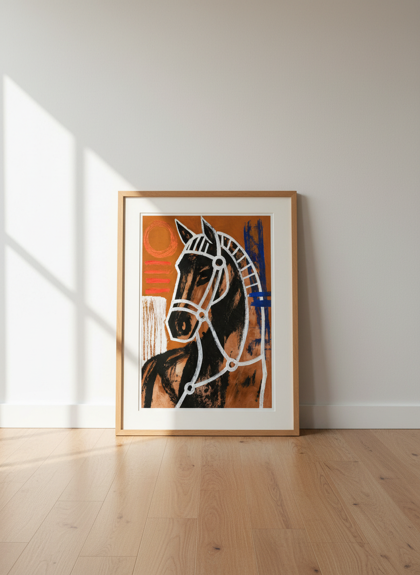 Abstract Horse Wall Art Print | Boho Chic Room Decor | Framed Equestrian Poster | Ready to Hang Art
