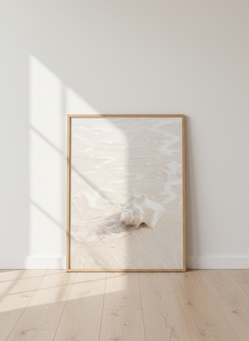 Minimalist Seashell Wall Art Print | Beach House Bedroom Decor | Coastal Aesthetic Poster | Ocean Photography Print