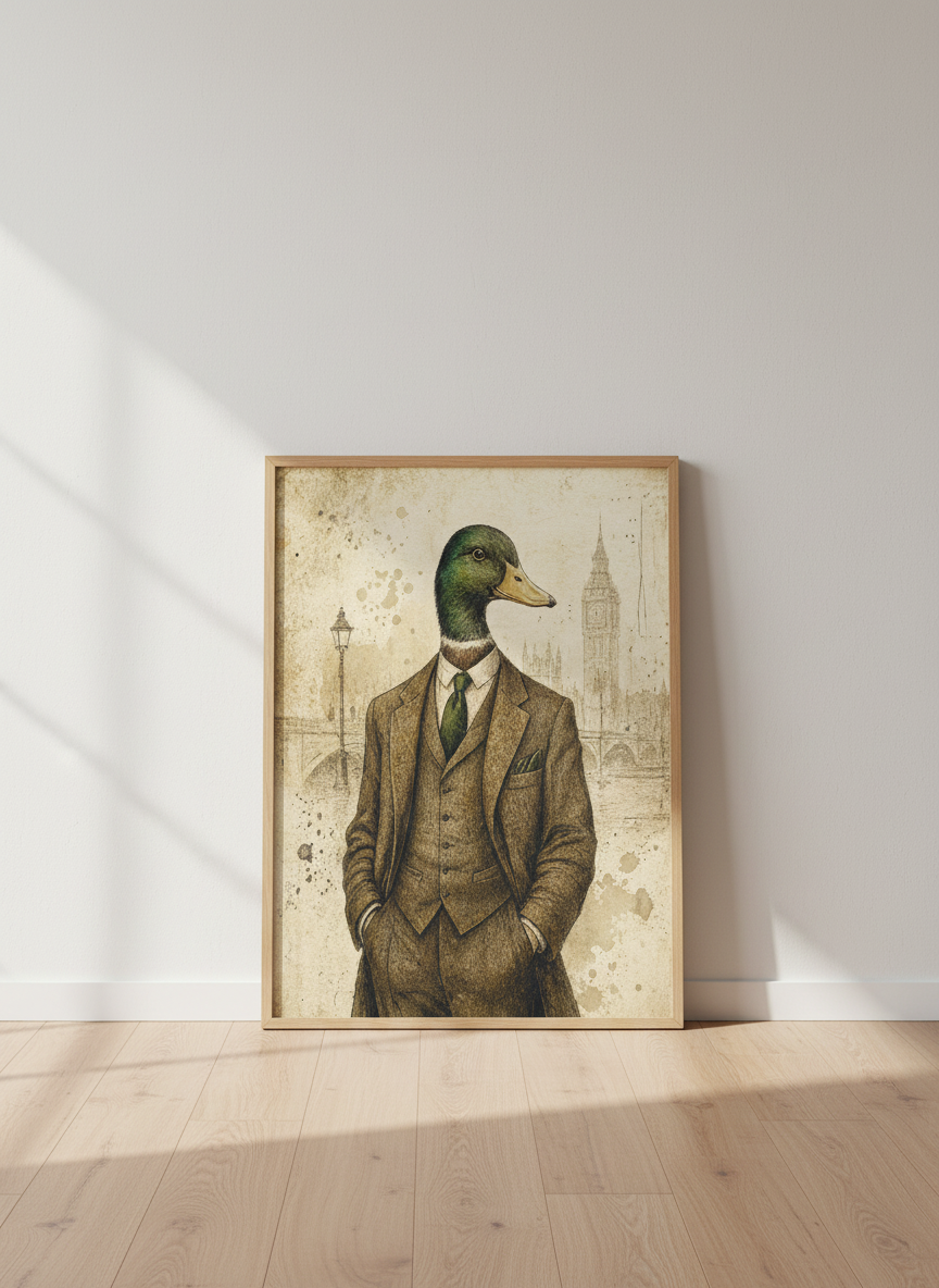 Dapper Duck Wall Art Print | Gentleman Animal Decor | Rustic Farmhouse Poster