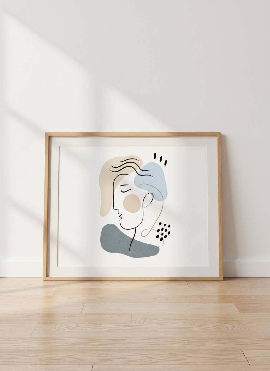 Abstract Woman Face Art | Minimalist Line Art Print | Living Room Decor | Neutral Tones