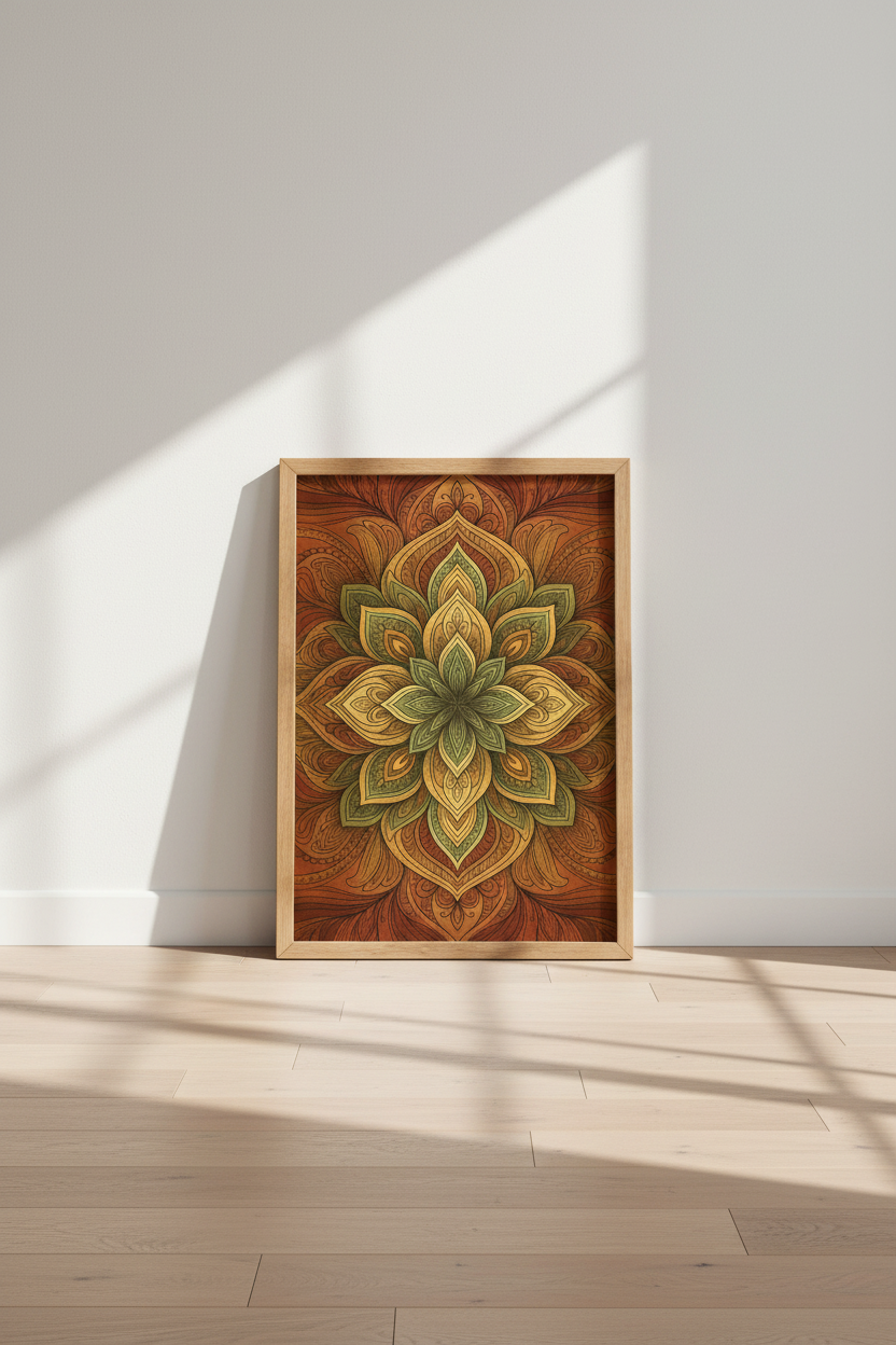 Mandala Boho Wall Art Print | Living Room Decor | Earthy Aesthetic Poster | Yoga Studio Art | Botanical Abstract Modern Decor