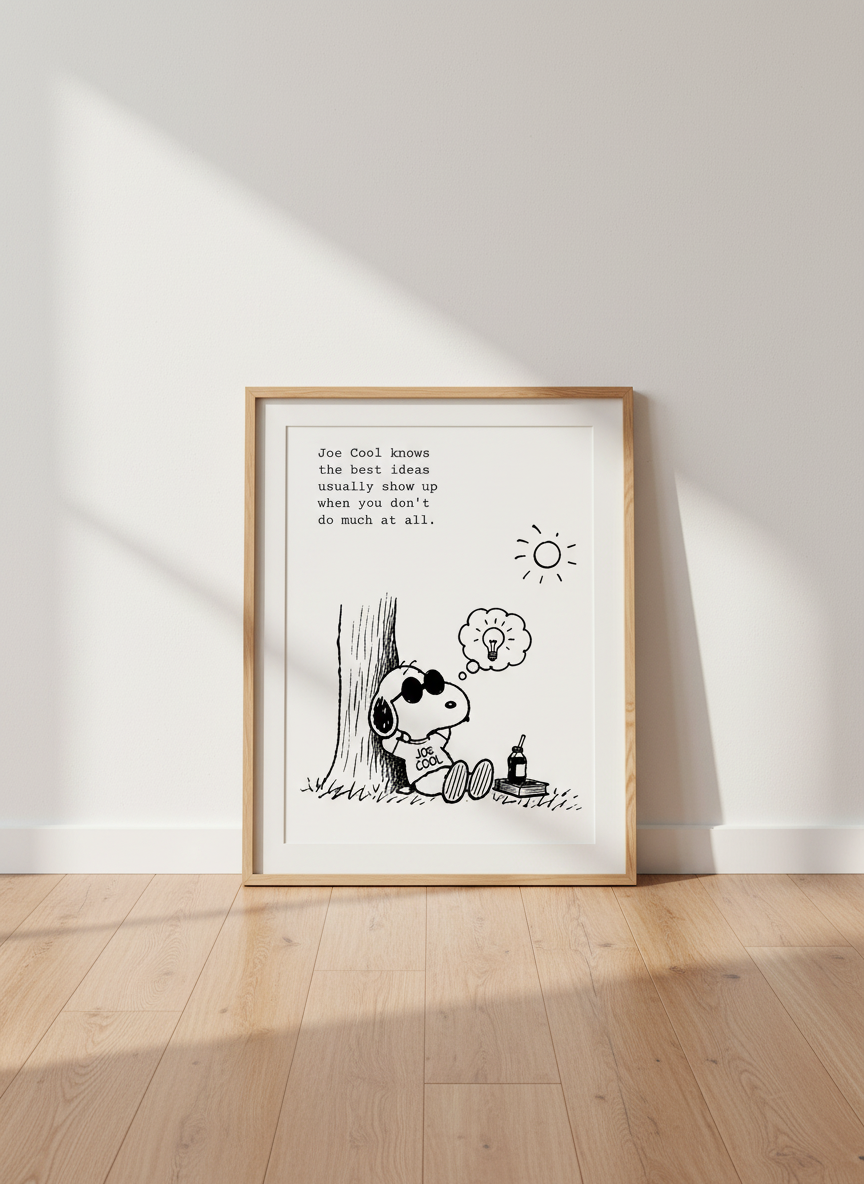 Joe Cool Snoopy Quote Art | Minimalist Black & White Print | Office Decor
