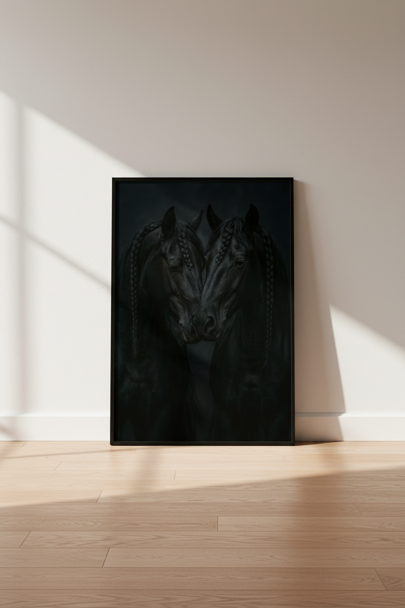 Dramatic Black Horse Wall Art Print | Dark Academia Decor | Moody Aesthetic Poster | Equine Photography | Farmhouse Art Gift