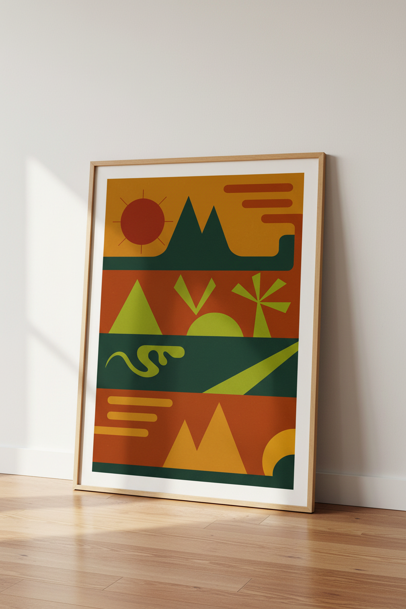 Abstract Landscape Framed Wall Art | Mid-Century Modern Decor | Nordic Style Poster Print | Earth Tones Ready to Hang