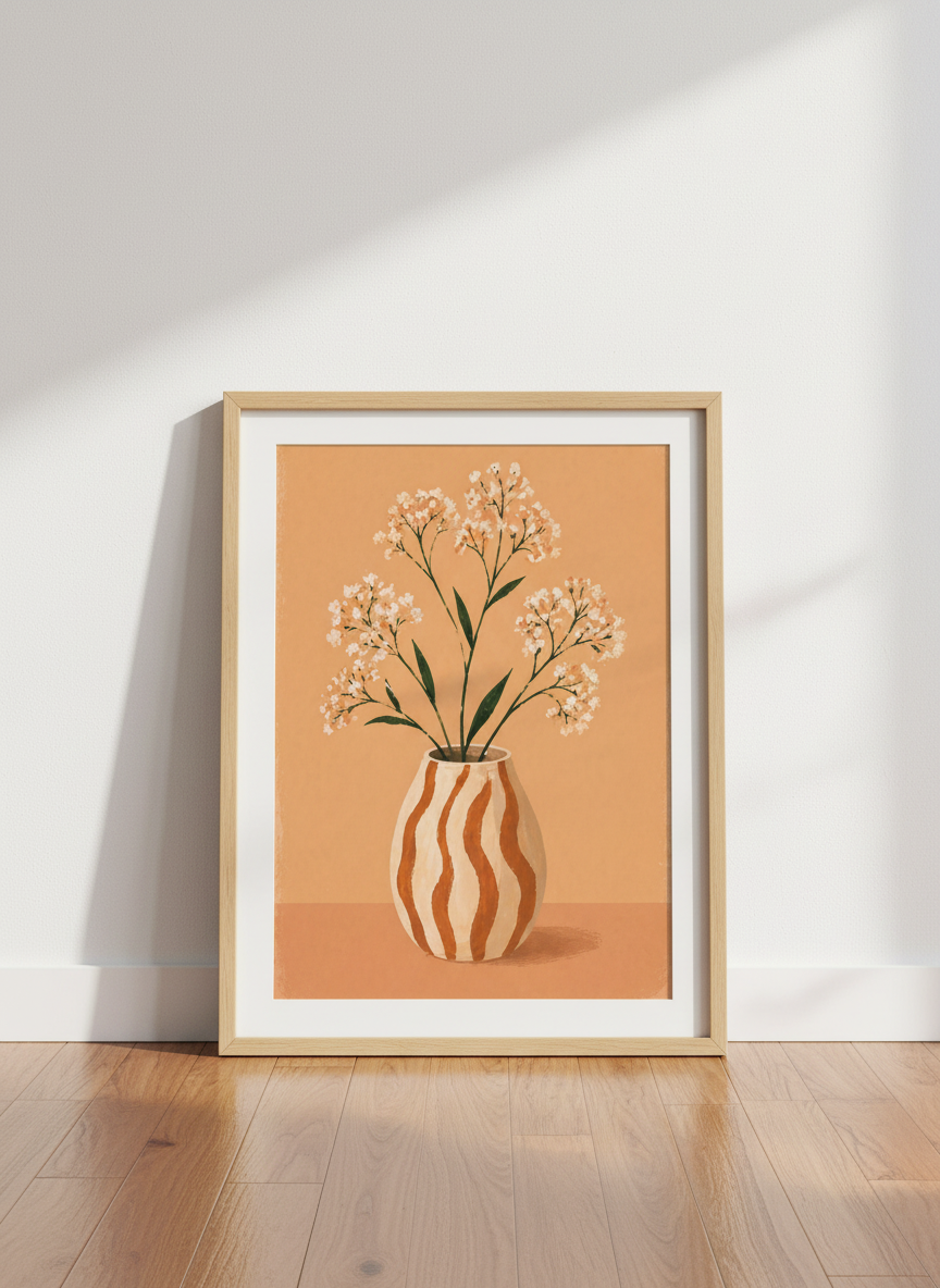 Minimalist Floral Wall Art Print | Boho Living Room Decor | Neutral Aesthetic Framed Poster | Ready to Hang Art