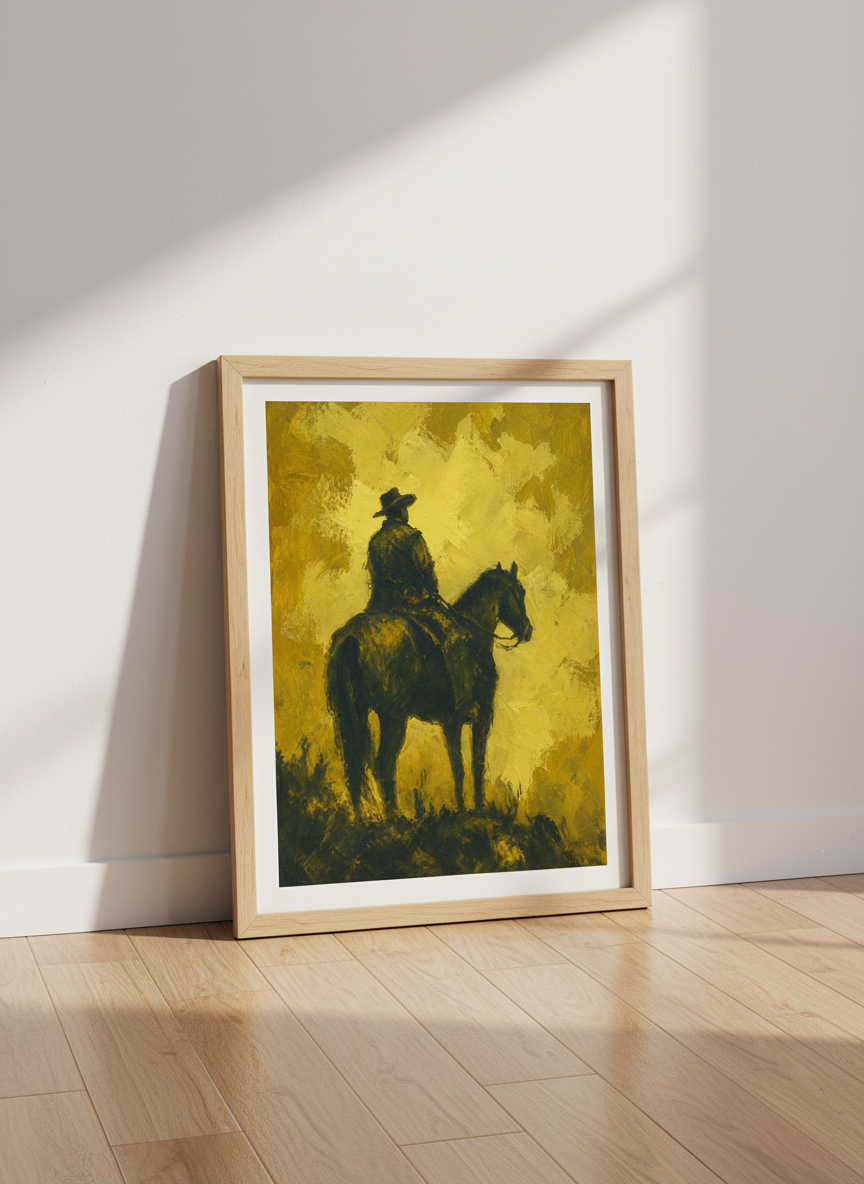 Minimalist Cowboy Art Print | Western Framed Wall Art | Rustic Farmhouse Decor | Ready To Hang Framed Poster