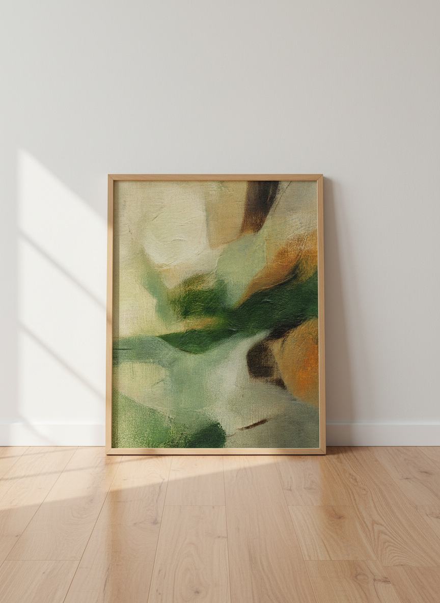 Abstract Nature Wall Art Print | Boho Living Room Decor | Organic Abstract Canvas Framed Art | Green Aesthetic Poster