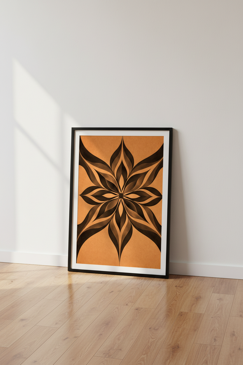 Modern Floral Mandala Wall Art Print | Abstract Boho Decor | Terracotta & Black Botanical Poster | Unique Living Room Home Decor