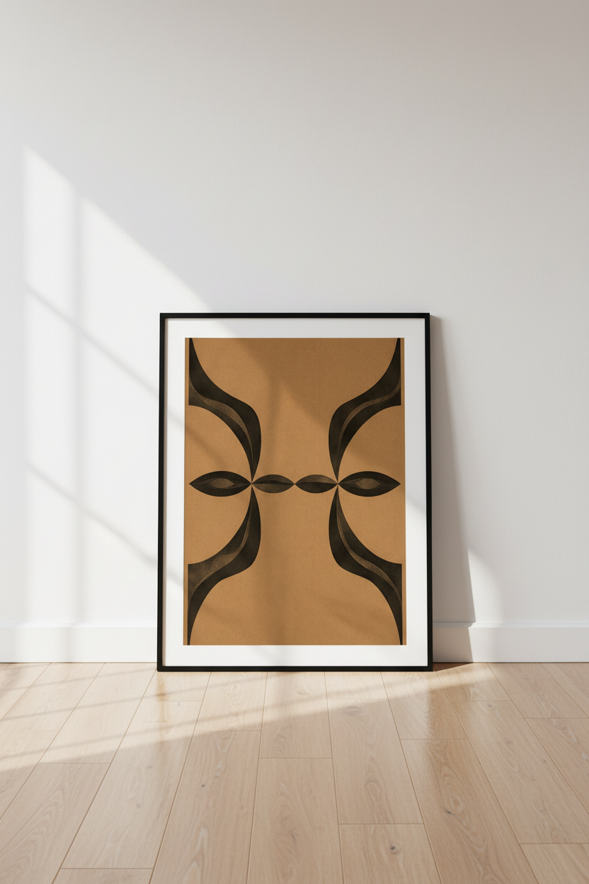 Abstract Geometric Wall Art Print | Mid Century Modern Dark Orange & Black Design | Contemporary Home Decor Poster