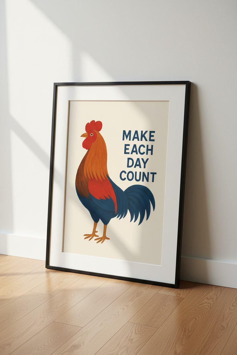Rustic Rooster Wall Art Print | Farmhouse Kitchen Decor | Inspirational Quote Poster | Unframed, Framed, Digital Download