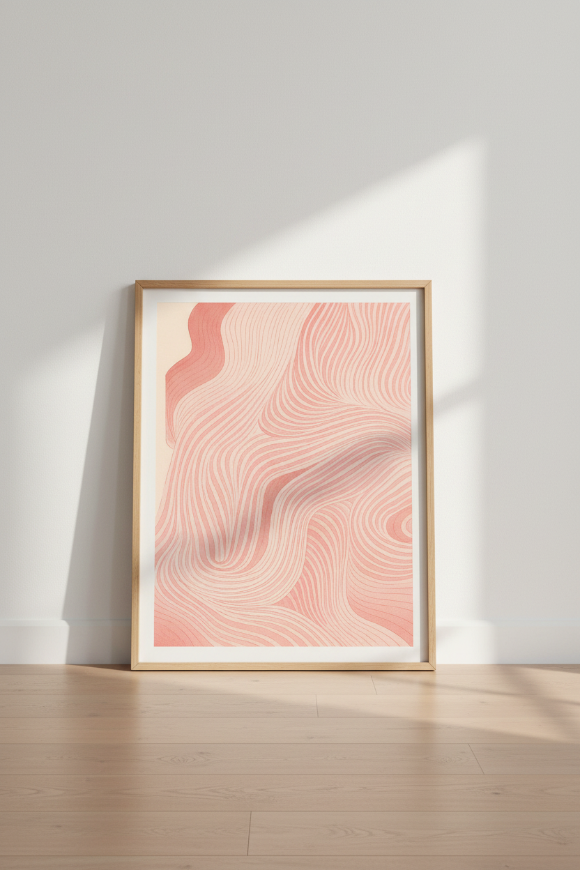 Abstract Wavy Line Art Print | Organic Blush Pink Aesthetic Poster | Minimalist Wall Decor for Living Room & Bedroom