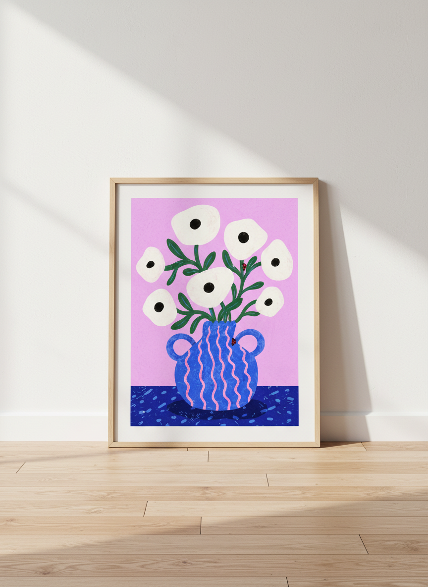 Abstract Floral Vase Art | Vibrant Modern Flowers Print, Nursery Decor
