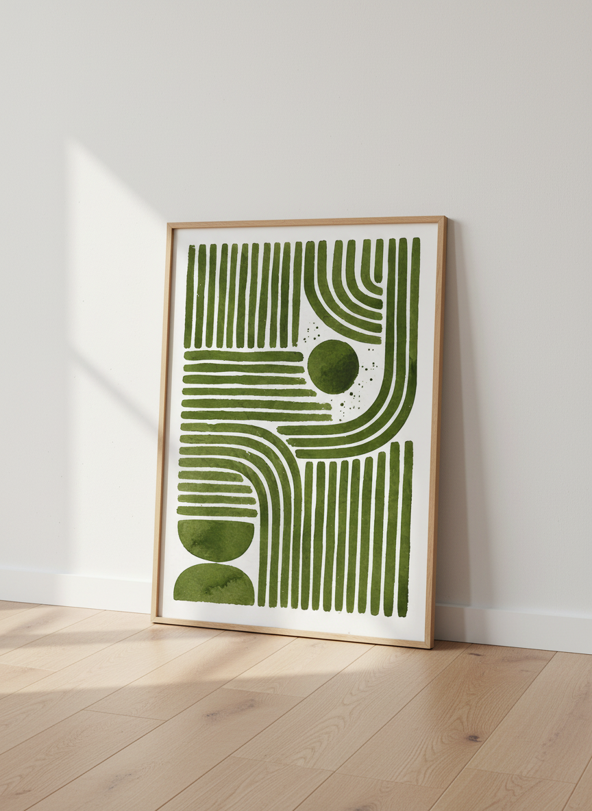 Abstract Boho Arch Print | Green Mid Century Modern Wall Art | Organic Shapes Decor
