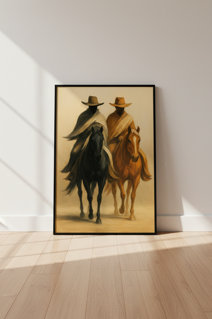 Minimalist Cowboy Horse Wall Art Print | Western Living Room Decor | Neutral Aesthetic Poster | Rustic Farmhouse Gift