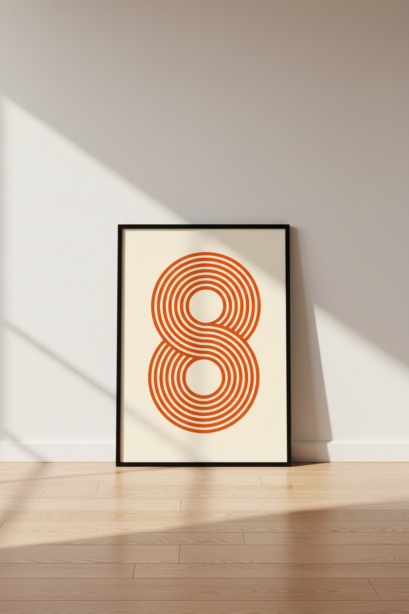 Retro Orange Figure 8 Wall Art Print, Mid Century Modern Abstract Poster, Endless Loop Infinity Graphic Home Decor