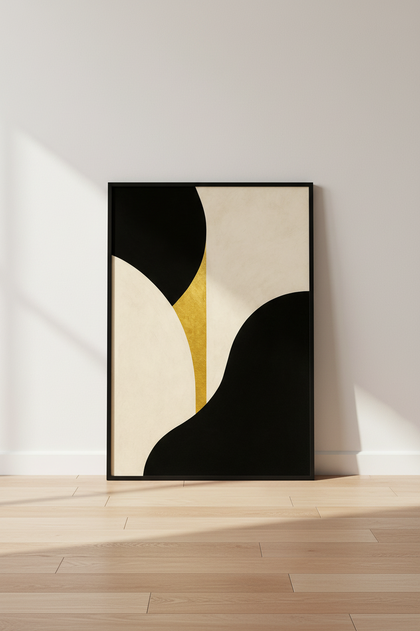 Abstract Geometric Wall Art Print | Black Gold Cream Living Room Decor | Modern Minimalist Poster | Unframed, Framed, Digital Download