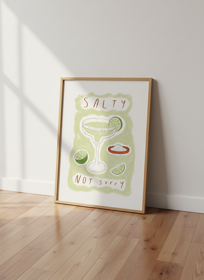 Salty Not Sorry Margarita Wall Art Print | Kitchen Bar Decor | Funny Cocktail Poster | Digital, Unframed, or Framed Print