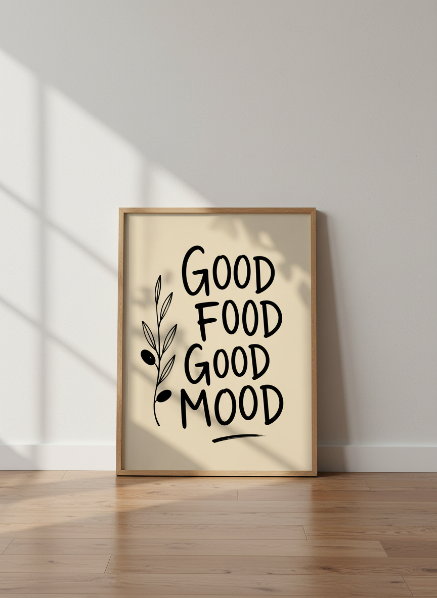 Good Food Good Mood Kitchen Art | Foodie Quote Print, Dining Room Decor | Aesthetic Poster