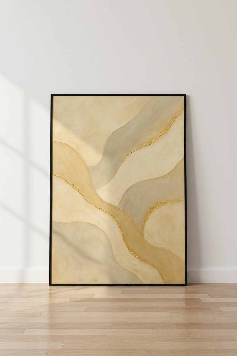 Abstract Gold Wavy Lines Wall Art Print | Modern Living Room Decor | Neutral Aesthetic Poster | Minimalist Beige Gold Canvas