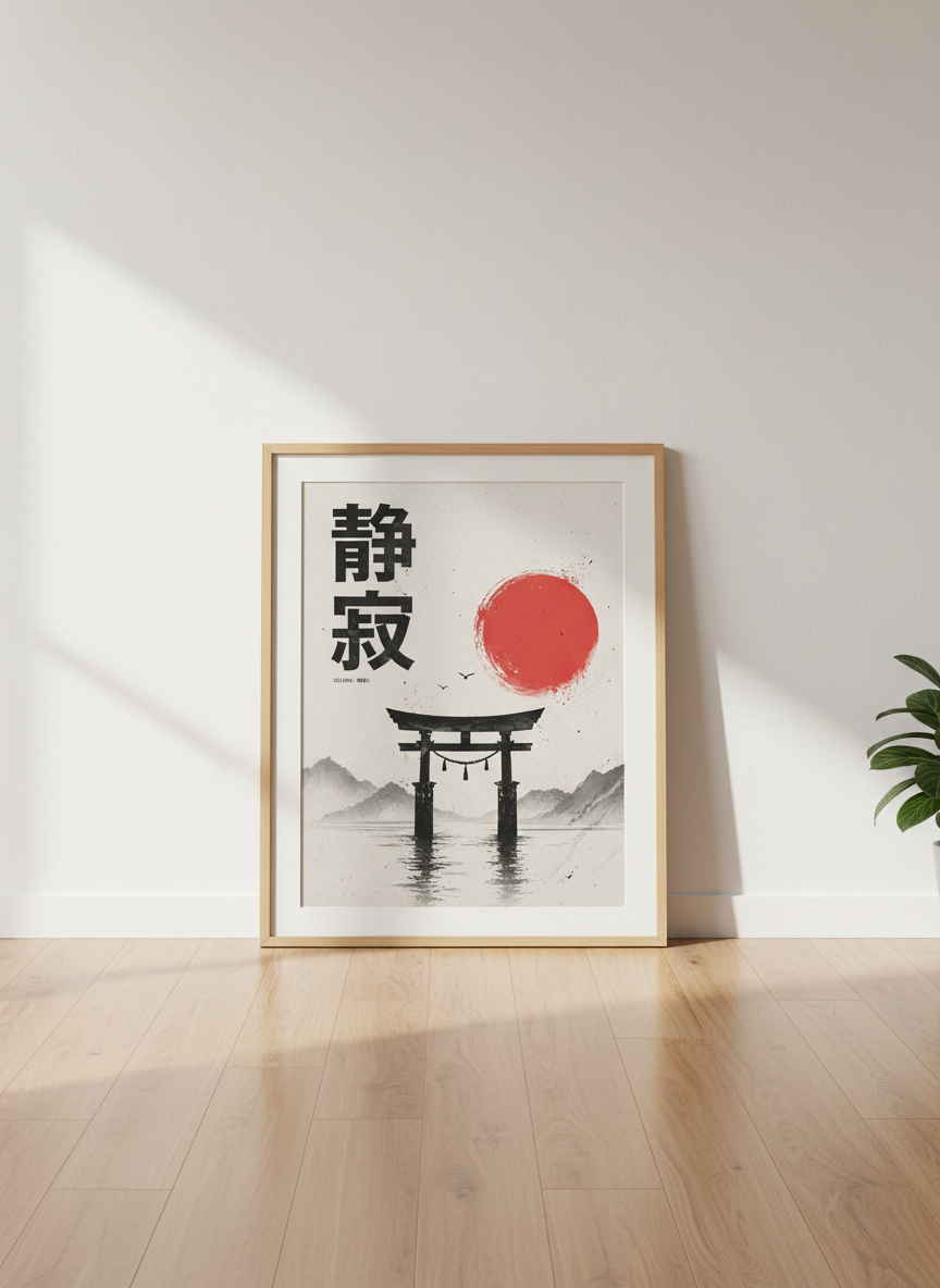 Japanese Torii Gate Seijaku Print | Zen Home Decor | Traditional Asian Wall Art