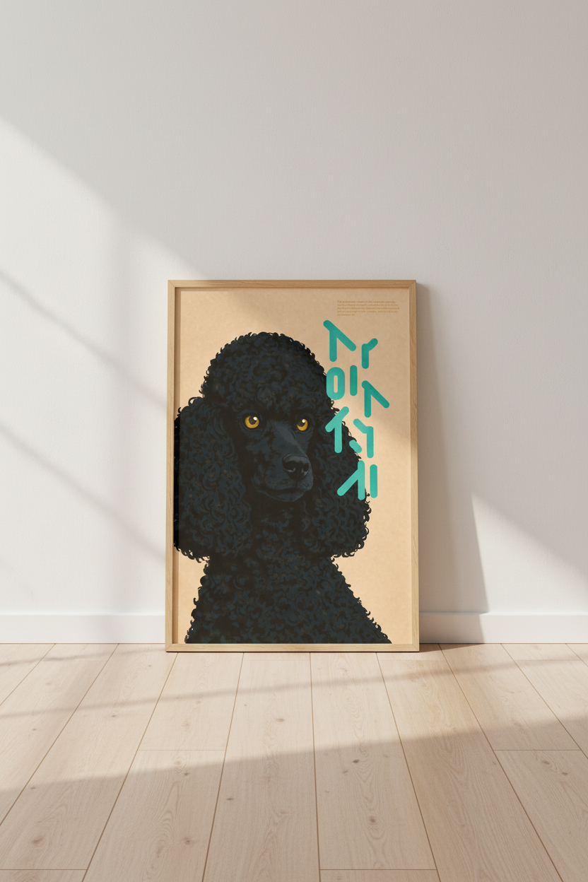 Retro Poodle Dog Framed Wall Art Print | Pet Lover Decor | Mid-Century Modern Poster | Black Poodle Art