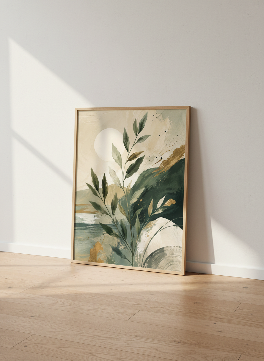 Abstract Botanical Art | Earth Tone Leaves Wall Decor | Modern Forest Poster Print
