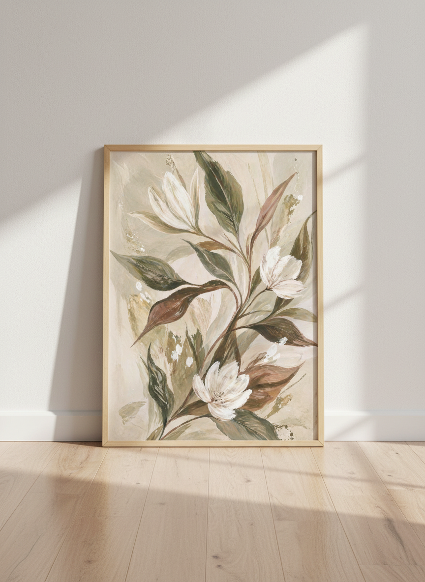 Abstract Floral Wall Art Print | Boho Bedroom Decor | Neutral Botanical Poster