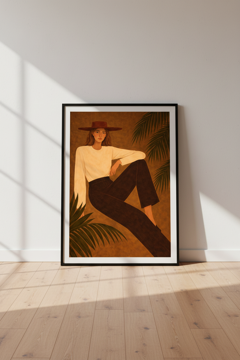 Minimalist Boho Woman Wall Art Print | Mid Century Modern Decor | Aesthetic Poster for Living Room & Bedroom
