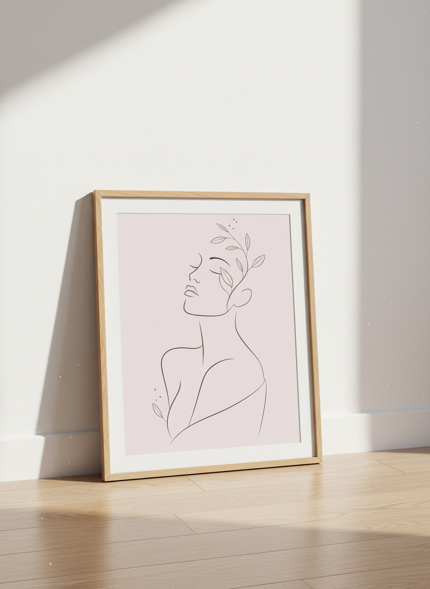 Minimalist Woman Line Art Print | Botanical Home Decor, Aesthetic Feminine Poster