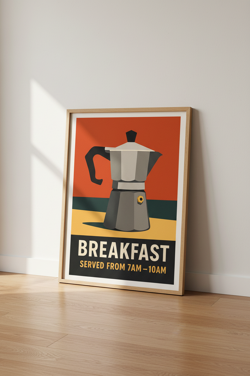 Mid Century Moka Pot Art Print | Kitchen Coffee Poster Decor | Retro Breakfast Wall Art | Barista Gift | Digital Download