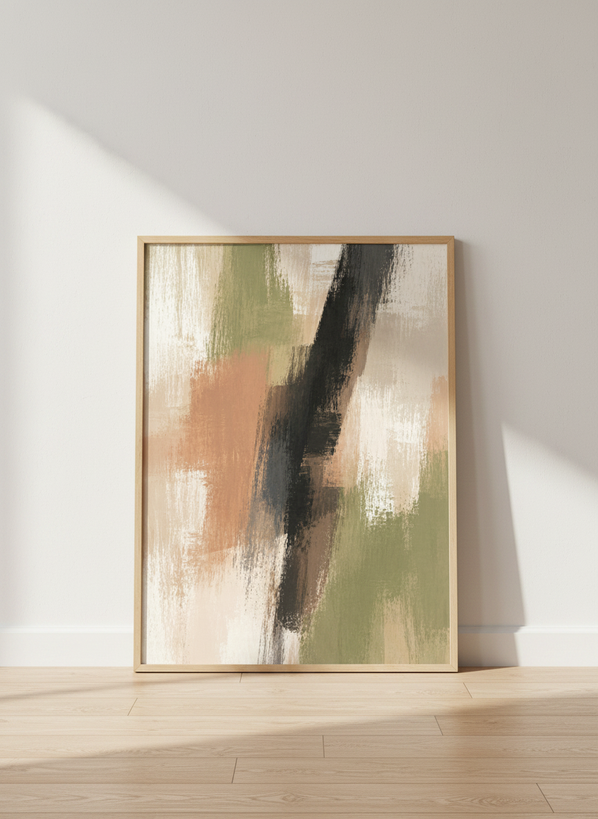 Abstract Brushstroke Framed Wall Art | Sage Green Living Room Decor | Modern Minimalist Framed Print | Ready to Hang Art