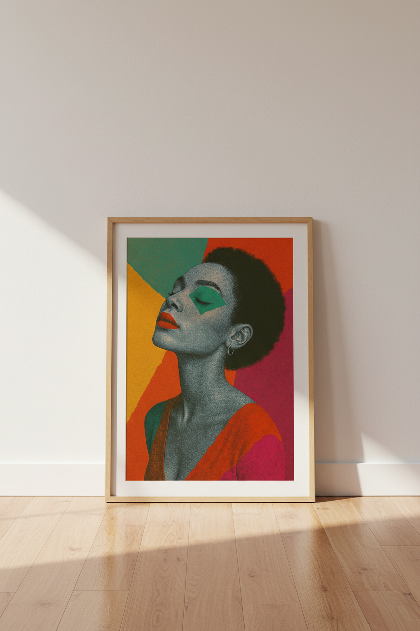 Retro Woman Pop Art Wall Art Print | Vibrant Figure Living Room Decor | Eclectic Framed Poster